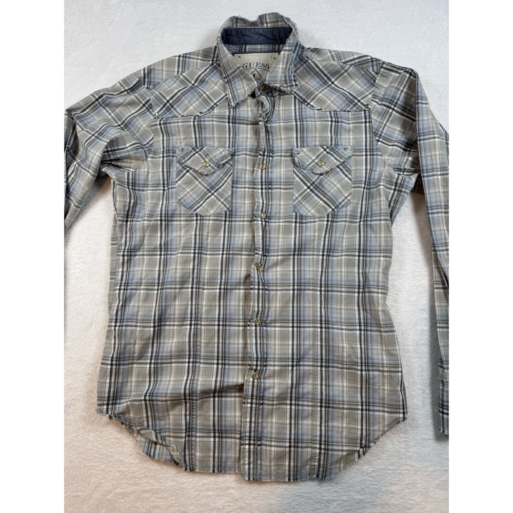 Vintage Guess Jeans Men's Multicolor Plaid Western Button-Down Shirt Size Large